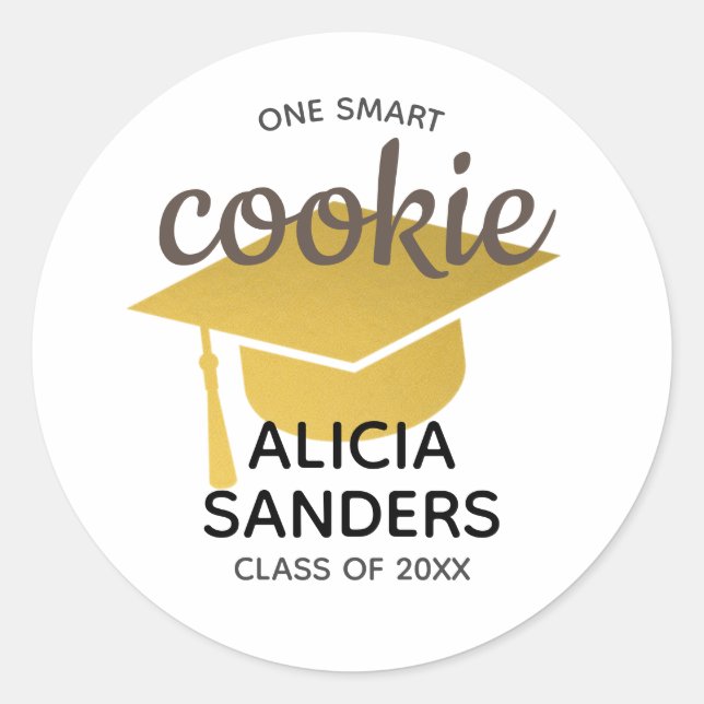 Gold Graduate Cap One Smart Cookie Graduate Runder Aufkleber (Vorderseite)