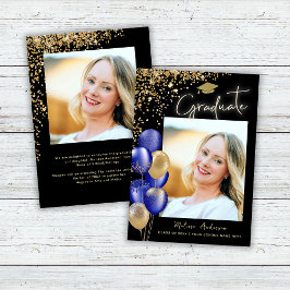 Gold Graduate Foto Blue Navy Balloons Ankündigung