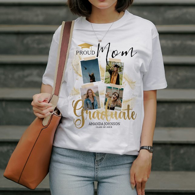 Gold Graduate Foto Collage Proud Mama Abschluss T-Shirt (Von Creator hochgeladen)