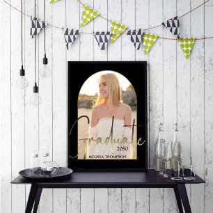Gold Graduate Script Black Arch Foto Party Poster
