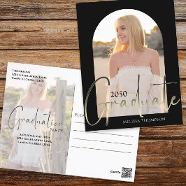 Gold Graduate Script Black Arch Zwei Foto Vellum Postkarte