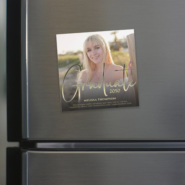 Gold Graduate Script Black Foto Einfach Magnetisch Magnetkarte (Von Creator hochgeladen)