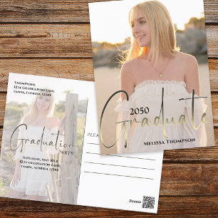 Gold Graduate Script Black Two Vellum Foto Budget Postkarte