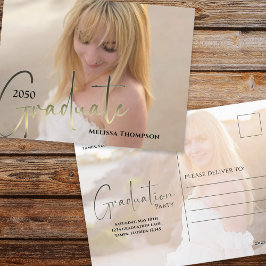 Gold Graduate Script Black Two Vellum Foto Budget Postkarte