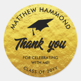 Gold Graduating Class Thank You Grad Cap Runder Aufkleber