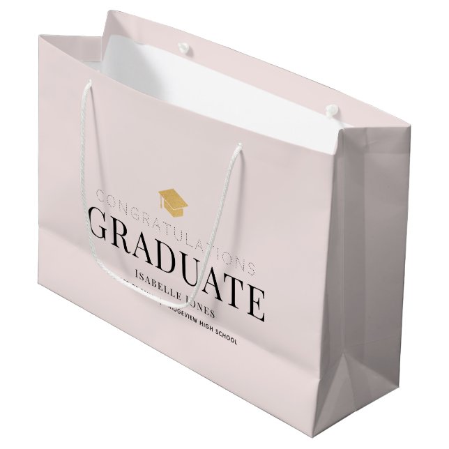 Gold Graduation Cap Blush Pink Abschluss Große Geschenktüte (Vorderseite Schrägansicht)