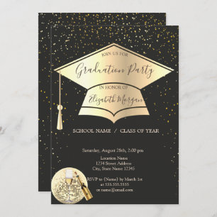 Gold Graduation Cap, Confetti Disco Ball Abschluss Einladung