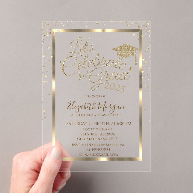 Gold Graduation Cap Diamonds Navy Blue Abschluss Acryleinladungen (Insitu (Handheld))