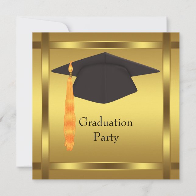 Gold Graduation Cap Graduation Party Einladung (Vorderseite)
