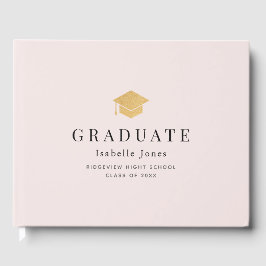 Gold Graduation Cap Minimalistisch Pink Abschluss Gästebuch