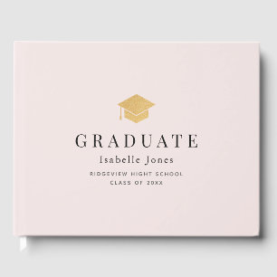 Gold Graduation Cap Minimalistisch Pink Abschluss Gästebuch