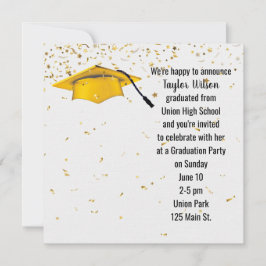 Gold Graduation Cap mit Gold Confetti Einladung