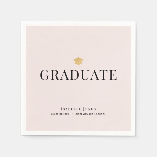 Gold Graduation Cap Pink Abschluss Paper Serviette (Vorderseite)
