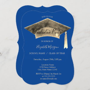 Gold Graduation Cap Tassel Blue Abschluss Einladung