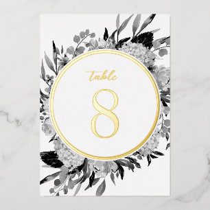 Gold Grau Aquarell Blumen Hochzeit Tischnummer