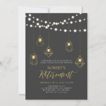 Gold & Grau Chic String Lights Rentirement Party