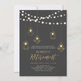 Gold & Grau Chic String Lights Rentirement Party Einladung