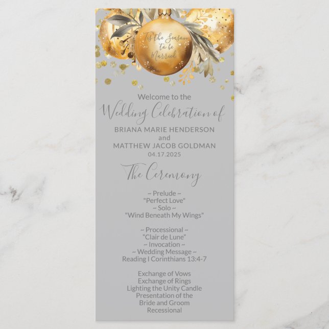 Gold Grau Hochzeitsprogramm Weihnachten Programm (Vorderseite)