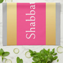 Gold Grau Hot Pink Streifen, Shabbat Schalom Glamo