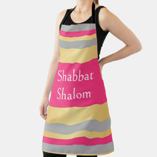 Gold Grau Hot Pink Streifen, Shabbat Schalom Glamo Schürze