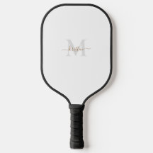 Gold & Grau Monogram Script Name Pickleball Paddle