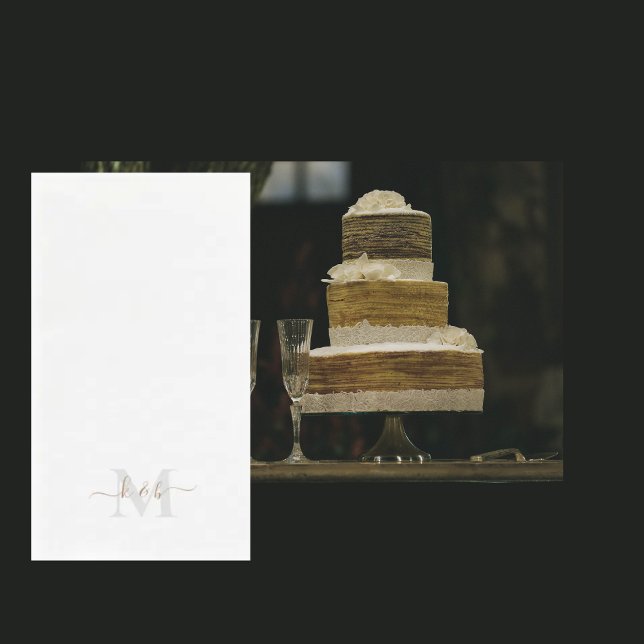 Gold & Grau Monogram Swash Script weiß Serviette (Von Creator hochgeladen)