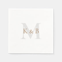 Gold & Grau Monogram White Cocktail Napkins