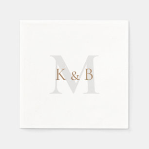 Gold & Grau Monogram White Cocktail Napkins Serviette