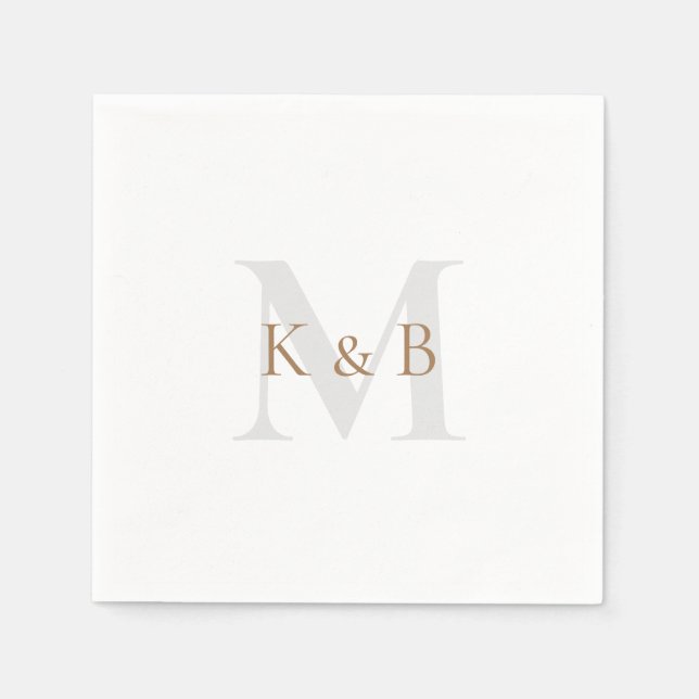 Gold & Grau Monogram White Cocktail Napkins Serviette (Vorderseite)