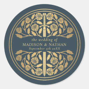 Gold Grau Royal Mittelalterliches Schwert Hochzeit Runder Aufkleber