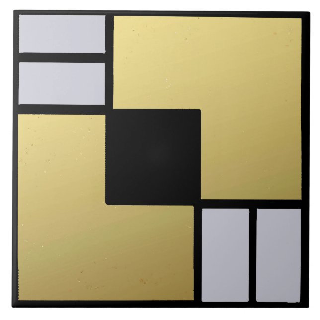 Gold, Grau und Schwarz Art Deco Keramik Tile Fliese (Vorderseite)