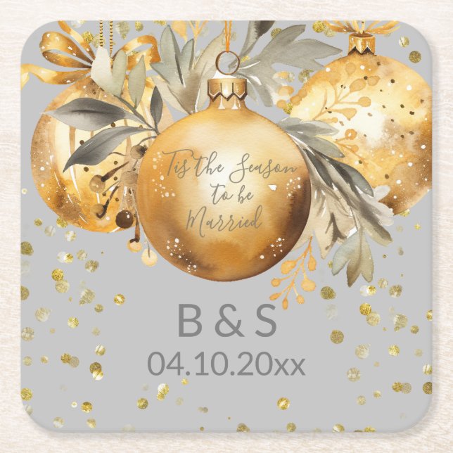 Gold Gray Christmas Rechteckiger Pappuntersetzer (Vorderseite)