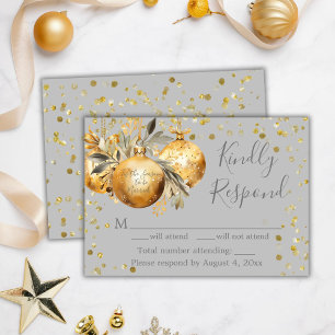 Gold Gray Christmas RSVP Card Dankeskarte