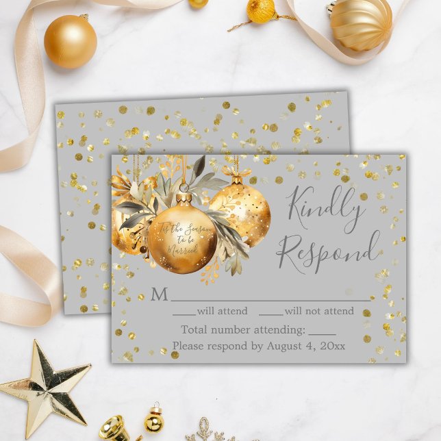 Gold Gray Christmas RSVP Card Dankeskarte (Von Creator hochgeladen)