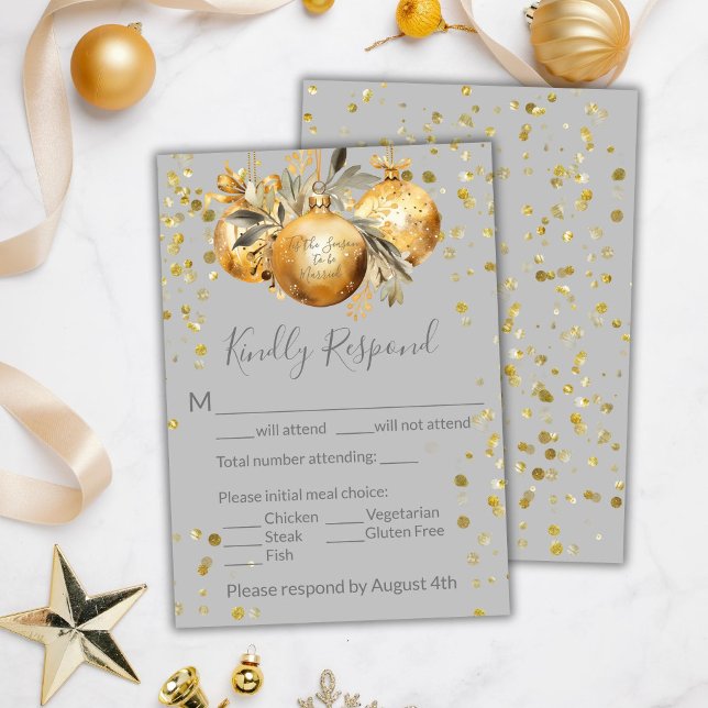 Gold Gray Christmas RSVP Karte (Von Creator hochgeladen)