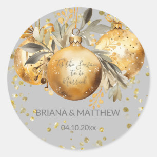 Gold Gray Christmas Wedding Siegel Round Stickers