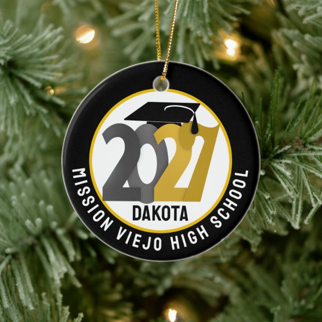 Gold Gray Class of 2027 Photo Graduation Keramik Ornament (Baum)