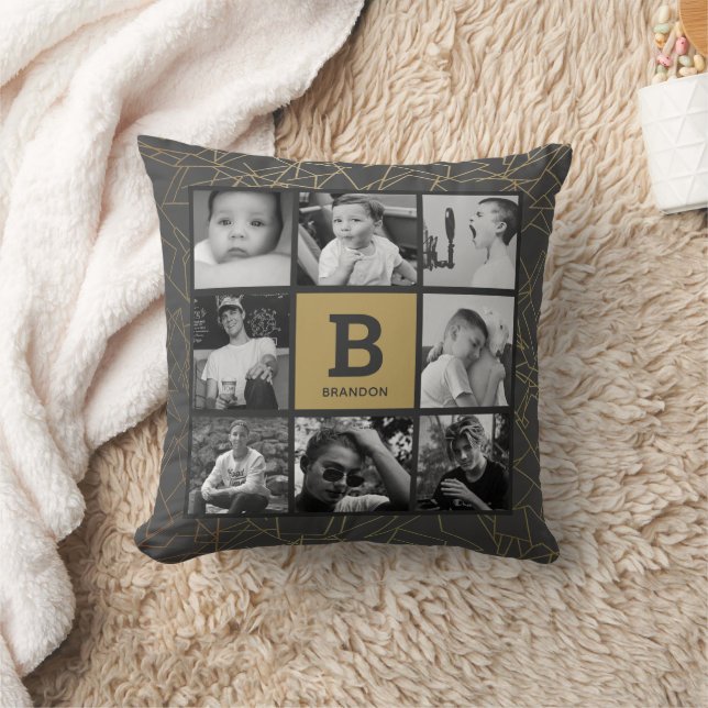 Gold Gray Foto Collage Throw Kissen (Decke)