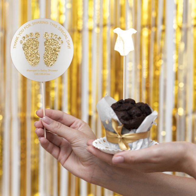 Gold Gray Glitzer Feet Baby Dusche Gefallen Vielen Runder Aufkleber (Gold Gray Glitter Feet Baby Shower Favor Thank You Classic Round Sticker)