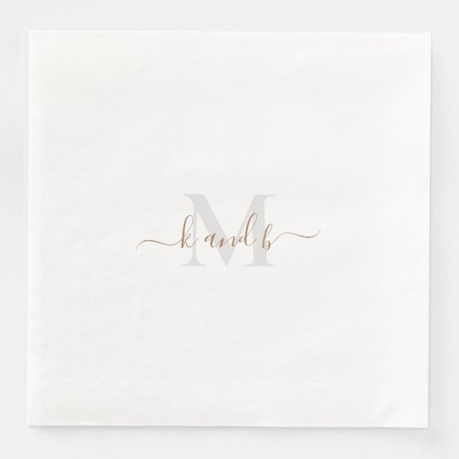 Gold & Gray Initials Script Paper Dinner Serviette (Vorderseite)