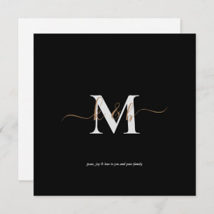 Gold & Gray Monogram Script Scripte Weihnachten Karte