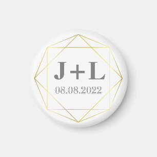 Gold Gray Monogram Wedding Save the Date Favor Magnet