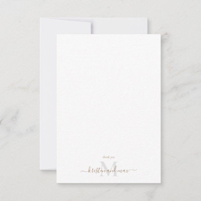 Gold & Gray Script Monogram White Wedding Dankeskarte (Vorderseite)