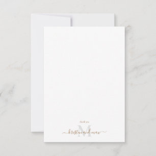 Gold & Gray Script Monogram White Wedding Dankeskarte