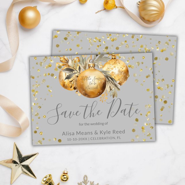 Gold Gray WeihnachtsWedding Save the Date Einladung (Von Creator hochgeladen)