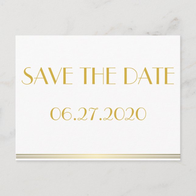 Gold Great Gatsby Save the Date Postkarten (Vorderseite)