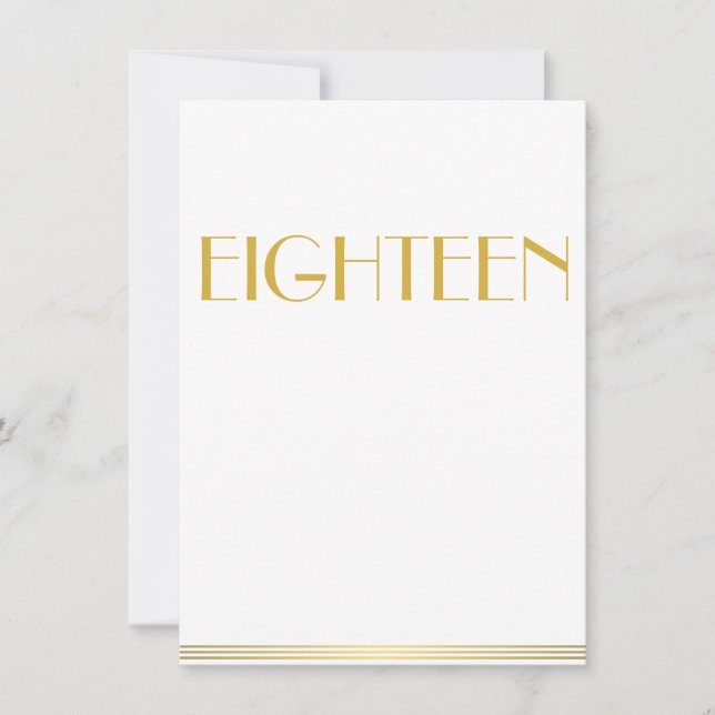 Gold Great Gatsby Wedding Table Cards Achtzehn Einladung (Vorderseite)