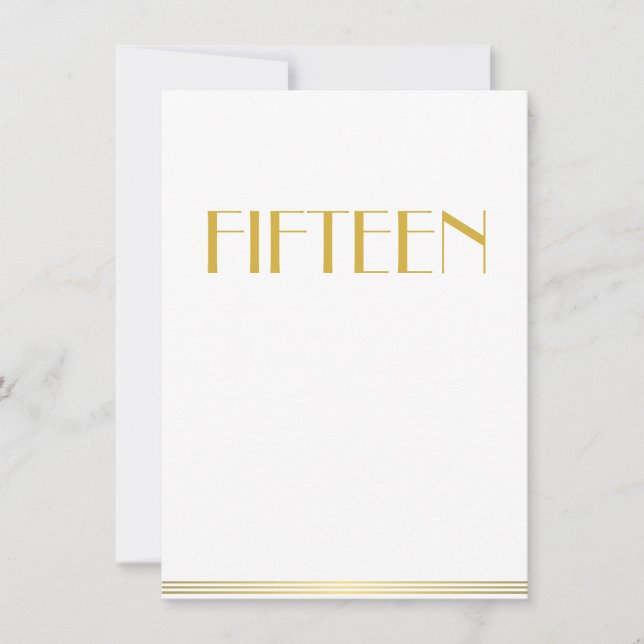 Gold Great Gatsby Wedding Table Cards Fünfzehn Einladung (Vorderseite)
