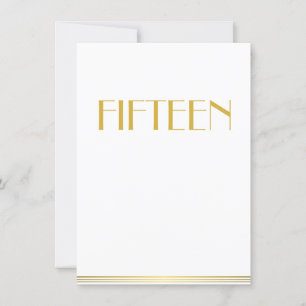 Gold Great Gatsby Wedding Table Cards Fünfzehn Einladung