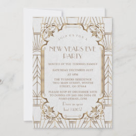 Gold Great Gatsby White 1920s New Year Party Einladung